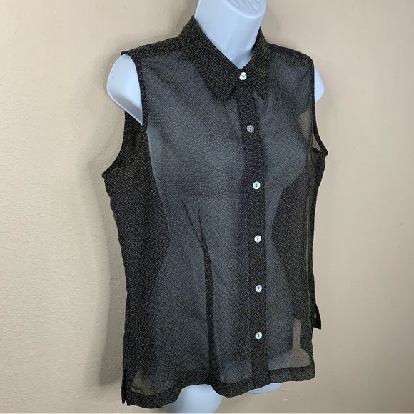 Vintage Emma James Black Beige Semi Sheer Blouse Sleeveless Button Down Size 10 - Picture 4 of 9